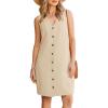 image:imageGPAPENT Linen Dresses for Women Summer Casual Sleeveless Button Down V Neck Pocket Self Tie Knee Length Loose Sun DressBeige