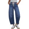 image:imageGRAPENT Barrel Jeans for Women Trendy High Waisted Cropped Baggy Wide Leg Pull On Elastic Waist Stretchy Denim PantsClassic Blue