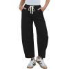 image:imageGRAPENT Barrel Jeans for Women Trendy High Waisted Cropped Baggy Wide Leg Pull On Elastic Waist Stretchy Denim PantsTrue Black