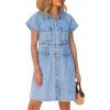 image:imageGRAPENT Denim Dresses for Women Short Sleeve Babydoll Pleated Raw Hem Distressed Casual Western Jean Dress with PocketsRoadknight Blue