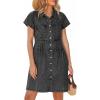 image:imageGRAPENT Denim Dresses for Women Short Sleeve Babydoll Pleated Raw Hem Distressed Casual Western Jean Dress with PocketsWashed Black