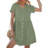 image:imageGRAPENT Linen Dresses for Women Casual Summer Babydoll Button Down Short Sleeve V Neck Above Knee Dress with PocketsArmy Green