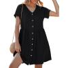 image:imageGRAPENT Linen Dresses for Women Casual Summer Babydoll Button Down Short Sleeve V Neck Above Knee Dress with PocketsBlack