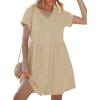 image:imageGRAPENT Linen Dresses for Women Casual Summer Babydoll Button Down Short Sleeve V Neck Above Knee Dress with PocketsFlax