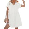 image:imageGRAPENT Linen Dresses for Women Casual Summer Babydoll Button Down Short Sleeve V Neck Above Knee Dress with PocketsWhite