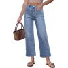 image:imageGRAPENT Wide Leg Jeans for Women Cropped High Waisted Trendy Patch Pocket Baggy Loose Straight Leg Stretchy Denim PantsOcean Blue