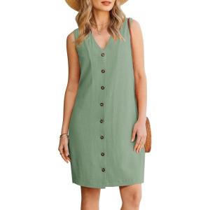 image:imageGPAPENT Linen Dresses for Women Summer Casual Sleeveless Button Down V Neck Pocket Self Tie Knee Length Loose Sun DressSage Green