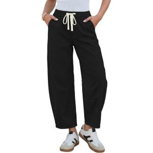 image:imageGRAPENT Barrel Jeans for Women Trendy High Waisted Cropped Baggy Wide Leg Pull On Elastic Waist Stretchy Denim PantsTrue Black