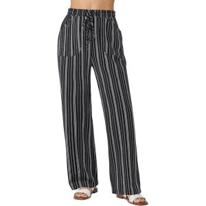 image:imageGRAPENT Linen Pants Women Wide Leg Striped High Waisted Pull On Elastic Waist Casual Summer Beach Vacation Palazzo PantsBlack Stripe