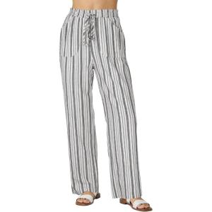 image:imageGRAPENT Linen Pants Women Wide Leg Striped High Waisted Pull On Elastic Waist Casual Summer Beach Vacation Palazzo PantsCream White Stripe