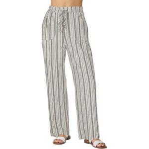 image:imageGRAPENT Linen Pants Women Wide Leg Striped High Waisted Pull On Elastic Waist Casual Summer Beach Vacation Palazzo PantsLight Beige Stripe