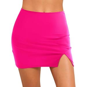 image:imageGRAPENT Swim Skirts for Women High Waisted Side Split Bikini Tankini Swimwear Bathing Suit Bottoms Beach Vacation OutfitNeon Pink