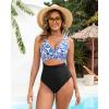 image:imageGPAPENT One Piece Swimsuit Women V Neck Cross Front Cut Out Printed Color Block Ruched High Waisted Bathing Suits SwimwearBlack Blue Floral