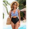 image:imageGPAPENT One Piece Swimsuit Women V Neck Cross Front Cut Out Printed Color Block Ruched High Waisted Bathing Suits SwimwearBlack Blue Floral
