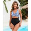 image:imageGPAPENT One Piece Swimsuit Women V Neck Cross Front Cut Out Printed Color Block Ruched High Waisted Bathing Suits SwimwearBlack Blue Floral