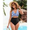 image:imageGPAPENT One Piece Swimsuit Women V Neck Cross Front Cut Out Printed Color Block Ruched High Waisted Bathing Suits SwimwearBlack Blue Floral