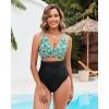 image:imageGPAPENT One Piece Swimsuit Women V Neck Cross Front Cut Out Printed Color Block Ruched High Waisted Bathing Suits SwimwearBlack Green Floral