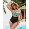 image:imageGPAPENT One Piece Swimsuit Women V Neck Cross Front Cut Out Printed Color Block Ruched High Waisted Bathing Suits SwimwearBlack Green Floral