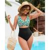 image:imageGPAPENT One Piece Swimsuit Women V Neck Cross Front Cut Out Printed Color Block Ruched High Waisted Bathing Suits SwimwearBlack Green Floral
