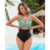 image:imageGPAPENT One Piece Swimsuit Women V Neck Cross Front Cut Out Printed Color Block Ruched High Waisted Bathing Suits SwimwearBlack Green Floral