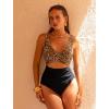 image:imageGPAPENT One Piece Swimsuit Women V Neck Cross Front Cut Out Printed Color Block Ruched High Waisted Bathing Suits SwimwearBlack Leopard Print