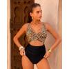 image:imageGPAPENT One Piece Swimsuit Women V Neck Cross Front Cut Out Printed Color Block Ruched High Waisted Bathing Suits SwimwearBlack Leopard Print