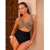 image:imageGPAPENT One Piece Swimsuit Women V Neck Cross Front Cut Out Printed Color Block Ruched High Waisted Bathing Suits SwimwearBlack Leopard Print
