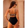 image:imageGPAPENT One Piece Swimsuit Women V Neck Cross Front Cut Out Printed Color Block Ruched High Waisted Bathing Suits SwimwearBlack Leopard Print