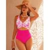 image:imageGPAPENT One Piece Swimsuit Women V Neck Cross Front Cut Out Printed Color Block Ruched High Waisted Bathing Suits SwimwearMagenta Pink Floral