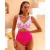 image:imageGPAPENT One Piece Swimsuit Women V Neck Cross Front Cut Out Printed Color Block Ruched High Waisted Bathing Suits SwimwearMagenta Pink Floral