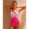 image:imageGPAPENT One Piece Swimsuit Women V Neck Cross Front Cut Out Printed Color Block Ruched High Waisted Bathing Suits SwimwearMagenta Pink Floral