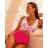 image:imageGPAPENT One Piece Swimsuit Women V Neck Cross Front Cut Out Printed Color Block Ruched High Waisted Bathing Suits SwimwearMagenta Pink Floral