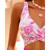 image:imageGPAPENT One Piece Swimsuit Women V Neck Cross Front Cut Out Printed Color Block Ruched High Waisted Bathing Suits SwimwearMagenta Pink Floral