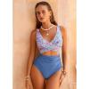 image:imageGPAPENT One Piece Swimsuit Women V Neck Cross Front Cut Out Printed Color Block Ruched High Waisted Bathing Suits SwimwearMykonos Blue Pink Floral