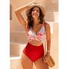 image:imageGPAPENT One Piece Swimsuit Women V Neck Cross Front Cut Out Printed Color Block Ruched High Waisted Bathing Suits SwimwearRed Pink Floral