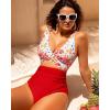 image:imageGPAPENT One Piece Swimsuit Women V Neck Cross Front Cut Out Printed Color Block Ruched High Waisted Bathing Suits SwimwearRed Pink Floral
