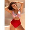 image:imageGPAPENT One Piece Swimsuit Women V Neck Cross Front Cut Out Printed Color Block Ruched High Waisted Bathing Suits SwimwearRed Pink Floral