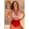 image:imageGPAPENT One Piece Swimsuit Women V Neck Cross Front Cut Out Printed Color Block Ruched High Waisted Bathing Suits SwimwearRed Pink Floral