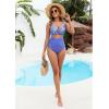 image:imageGPAPENT One Piece Swimsuit Women V Neck Cross Front Cut Out Printed Color Block Ruched High Waisted Bathing Suits SwimwearUltramarine Blue Floral