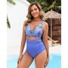 image:imageGPAPENT One Piece Swimsuit Women V Neck Cross Front Cut Out Printed Color Block Ruched High Waisted Bathing Suits SwimwearUltramarine Blue Floral