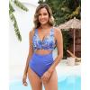image:imageGPAPENT One Piece Swimsuit Women V Neck Cross Front Cut Out Printed Color Block Ruched High Waisted Bathing Suits SwimwearUltramarine Blue Floral