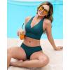 image:imageGRAPENT Bikini Top for Women Cropped Tankini Tops Beach Vacation Criss Cross Ruched Padded Bathing Suit Swim Top OnlyDark Lake Green