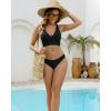 image:imageGRAPENT Bikini Top for Women V Neck Ruched Criss Cross Padded Beach Vacation Bathing Suit Modest Cute Swim Suit Top OnlyBlack