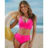 image:imageGRAPENT Bikini Top for Women V Neck Ruched Criss Cross Padded Beach Vacation Bathing Suit Modest Cute Swim Suit Top OnlyNeon Pink