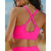 image:imageGRAPENT Bikini Top for Women V Neck Ruched Criss Cross Padded Beach Vacation Bathing Suit Modest Cute Swim Suit Top OnlyNeon Pink