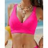 image:imageGRAPENT Bikini Top for Women V Neck Ruched Criss Cross Padded Beach Vacation Bathing Suit Modest Cute Swim Suit Top OnlyNeon Pink