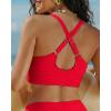 image:imageGRAPENT Bikini Top for Women V Neck Ruched Criss Cross Padded Beach Vacation Bathing Suit Modest Cute Swim Suit Top OnlyRed