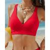 image:imageGRAPENT Bikini Top for Women V Neck Ruched Criss Cross Padded Beach Vacation Bathing Suit Modest Cute Swim Suit Top OnlyRed