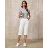 image:imageGRAPENT Capri Pants for Women High Waisted Relaxed Fit Elastic Knit Waist Casual Capris Cotton Trousers Cropped PantsCream White