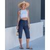 image:imageGRAPENT Capri Pants for Women High Waisted Relaxed Fit Elastic Knit Waist Casual Capris Cotton Trousers Cropped PantsDark Blue